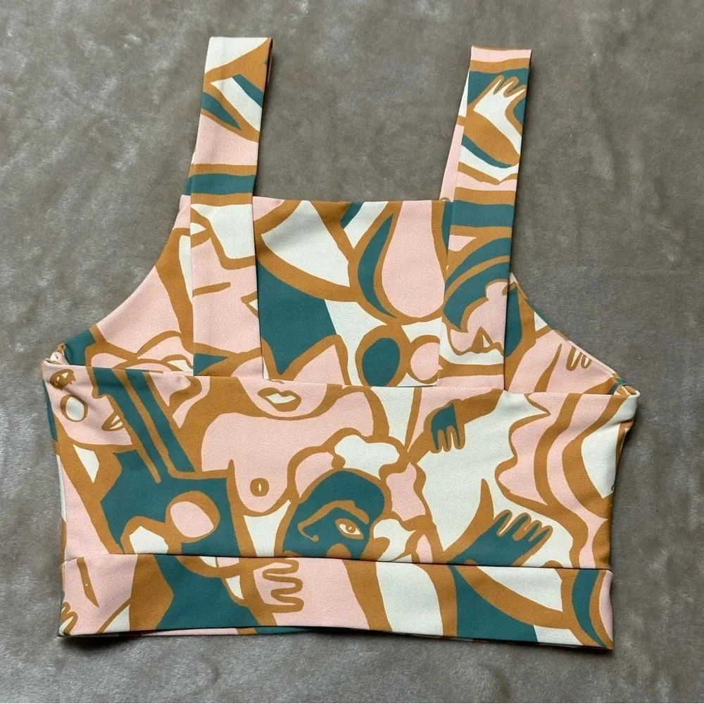 Dazey LA Anthropologie Activewear Sports Bra Green Peach Size Small